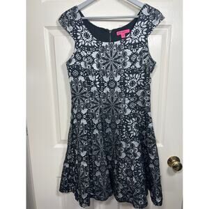 Betsey Johnson Fit Flare Silver Black Full Skirt Short Mini Dress Wedding Guest